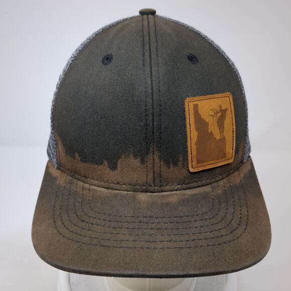 Idaho State Leather Patch Snapback Trucker Hat Black OS Arcadian Outfitters - Picture 2 of 9